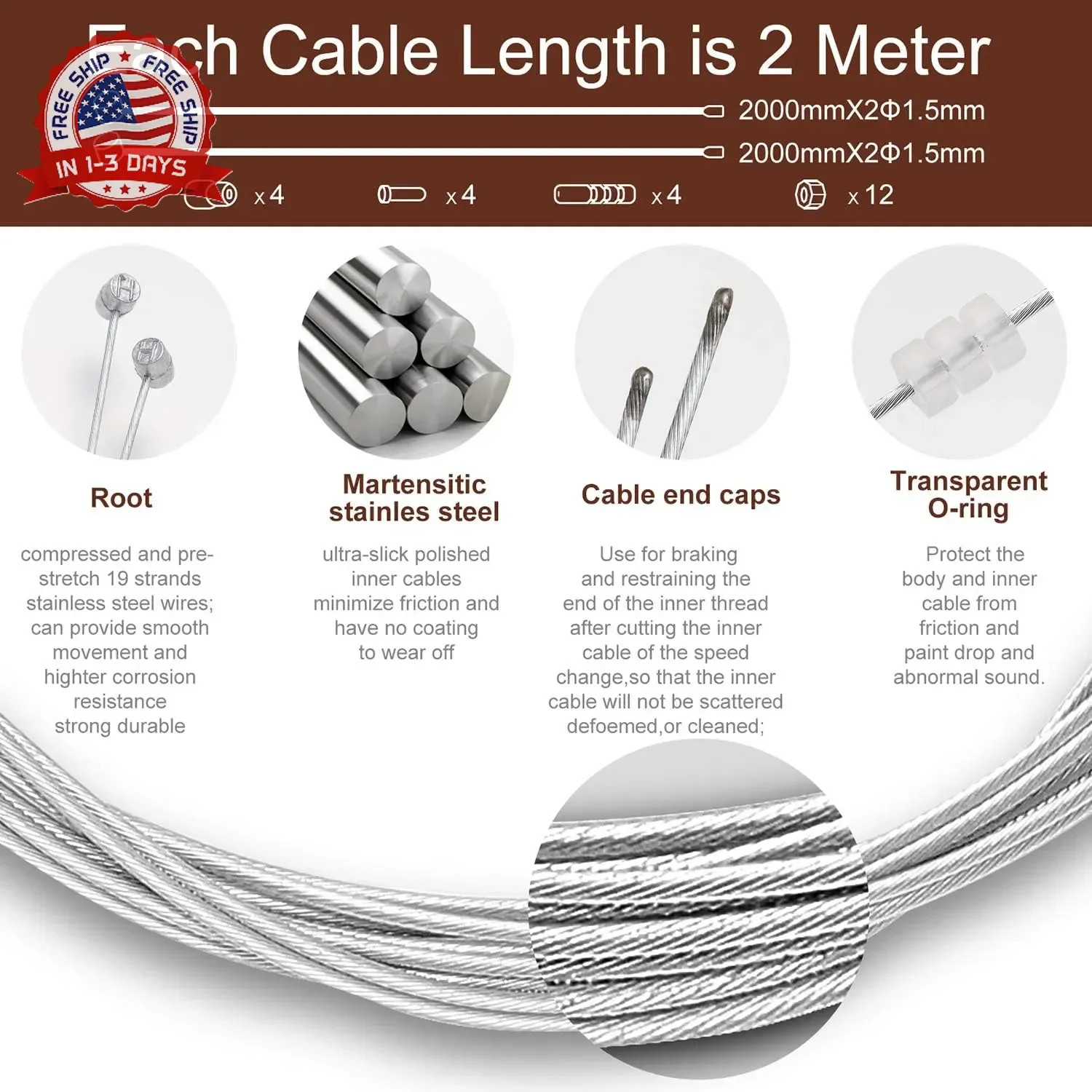 4PCS Premium Bike Brake Cable Set,Universal Standard Bicycle Brake Cable, Profes