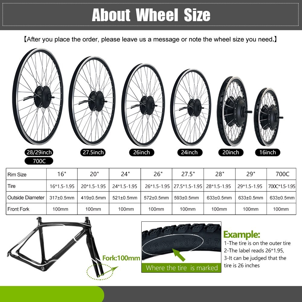 Electric Bike Motor Conversion Kit 36V 48V 350W Rear Rotate Wheel Motor Wheel