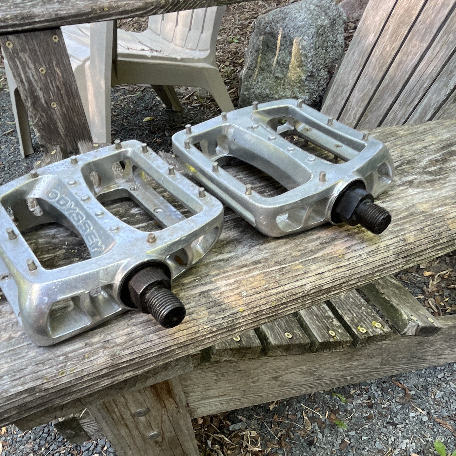 Odyssey BMX Flat/Platform Pedals Pair 1/2 in Axle Aluminum Silver