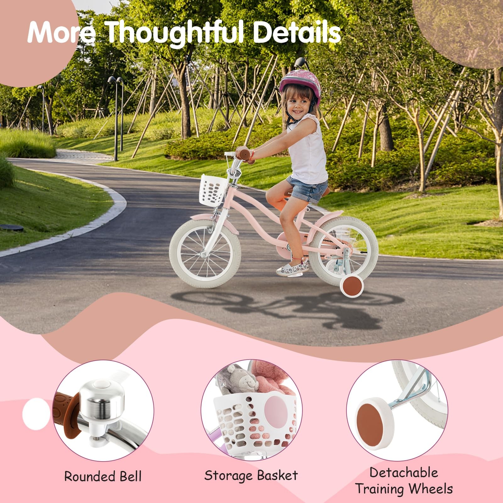 Honey Joy Kids Bike 14 Inch Pink Toddler Bikes W/Training Wheels Brake Fully