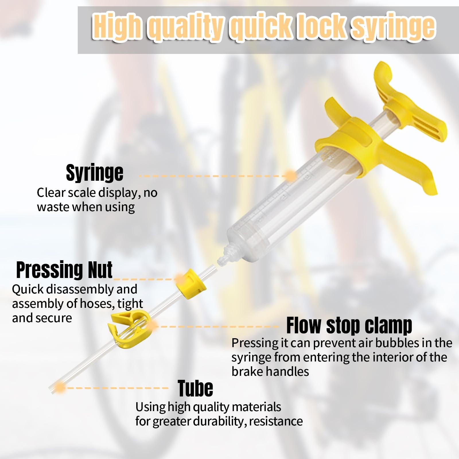 Hydraulic Brake Bleed Kit for MTB/Road Bikes, 180ml Mineral Oil, Metal Adapters
