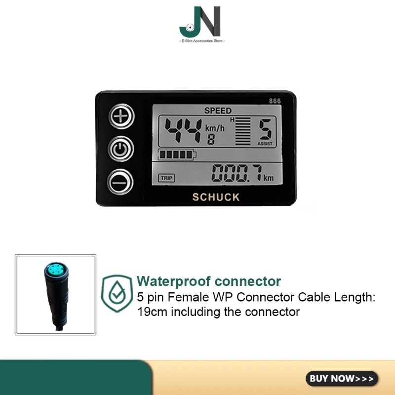 S866 LCD Display with 5 Pin Waterproof Female Connector for E-Scooter E-bike