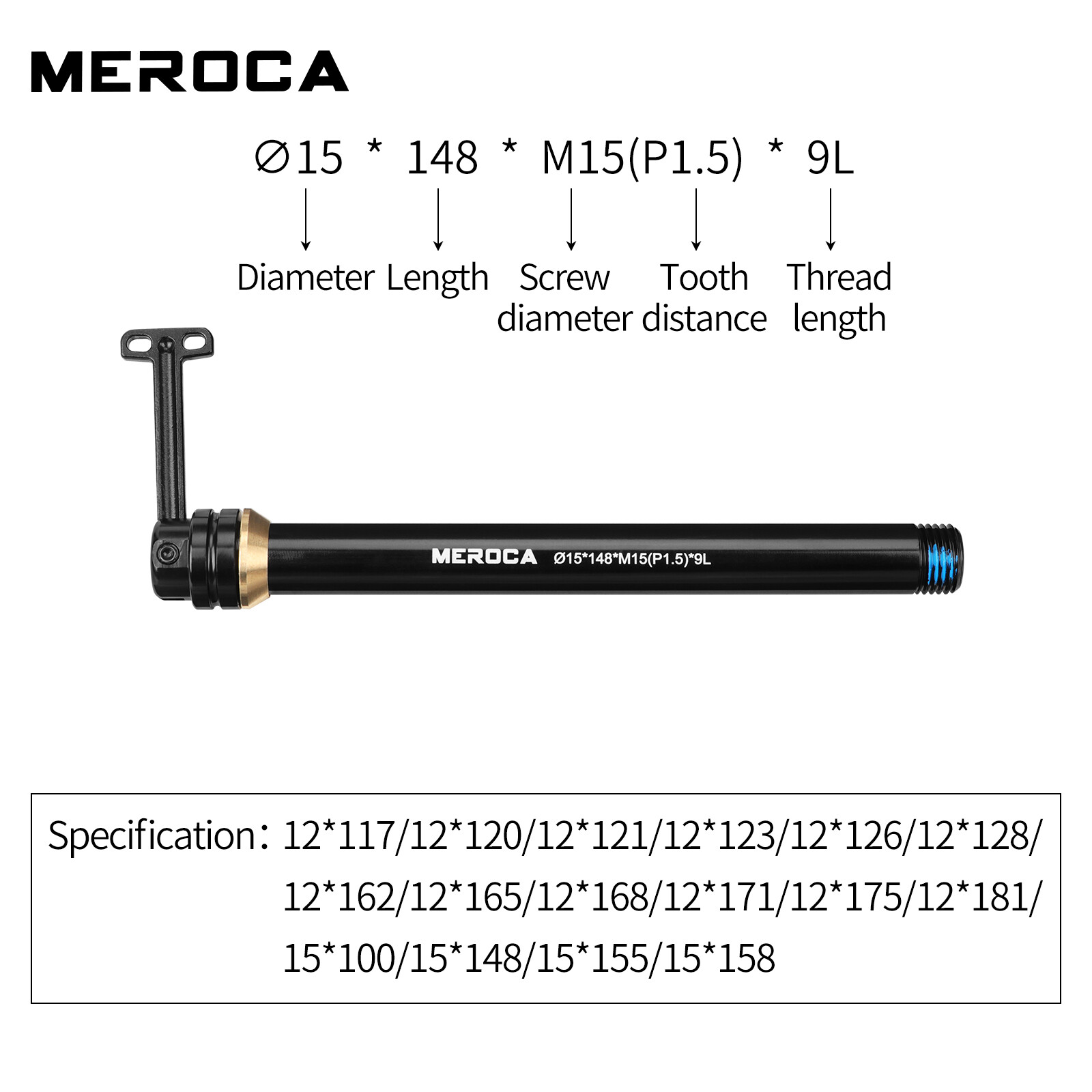 Hidden Bike Thru Axle, Aluminum Alloy 12/15mm Rear Wheel Thru Axle M12/M15(P1.5)