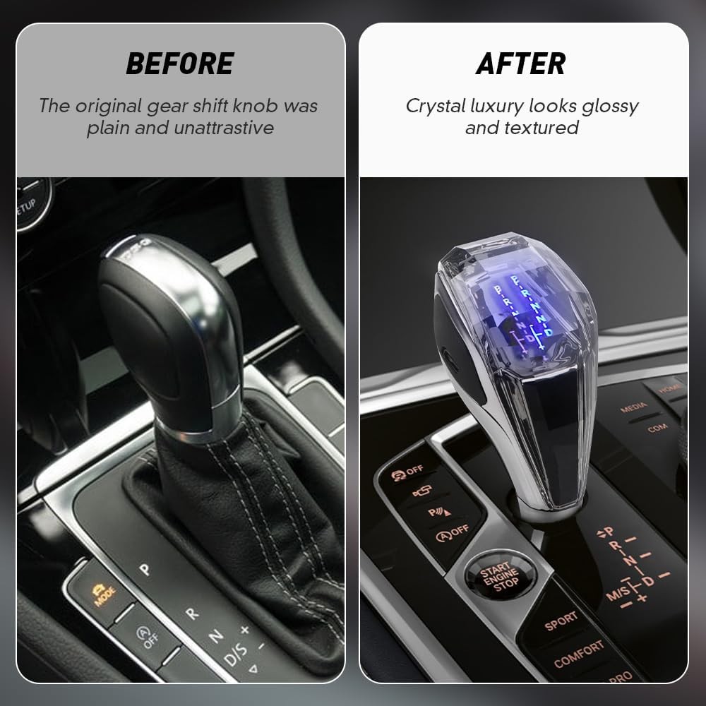Car Universal LED Crystal Gear Shift Knob, 7 Color Touch-Activated Illumination