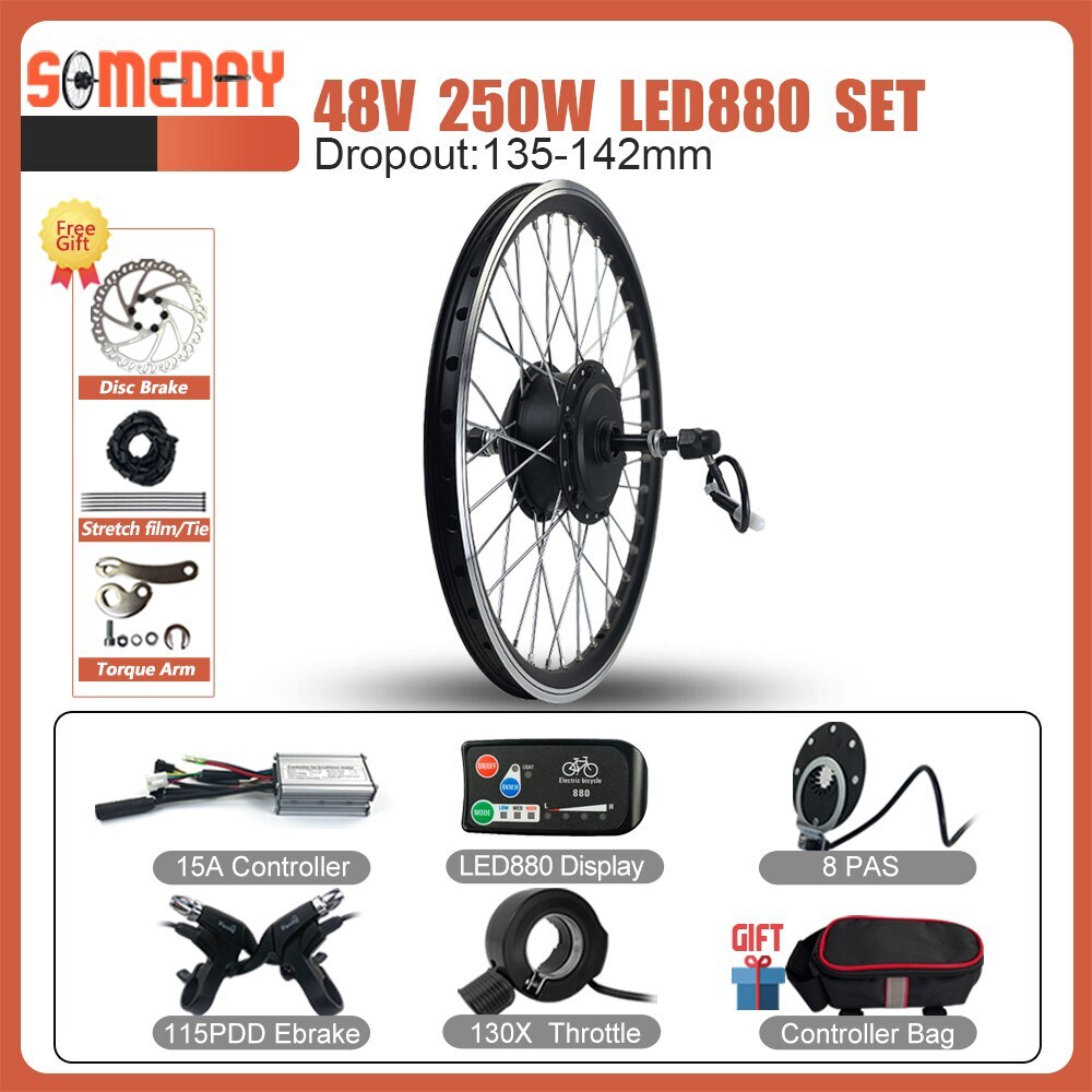 36V 48V 250W E-Bike Conversion Kit Rear Rotate Wheel Hub Motor 16-29inch/700C