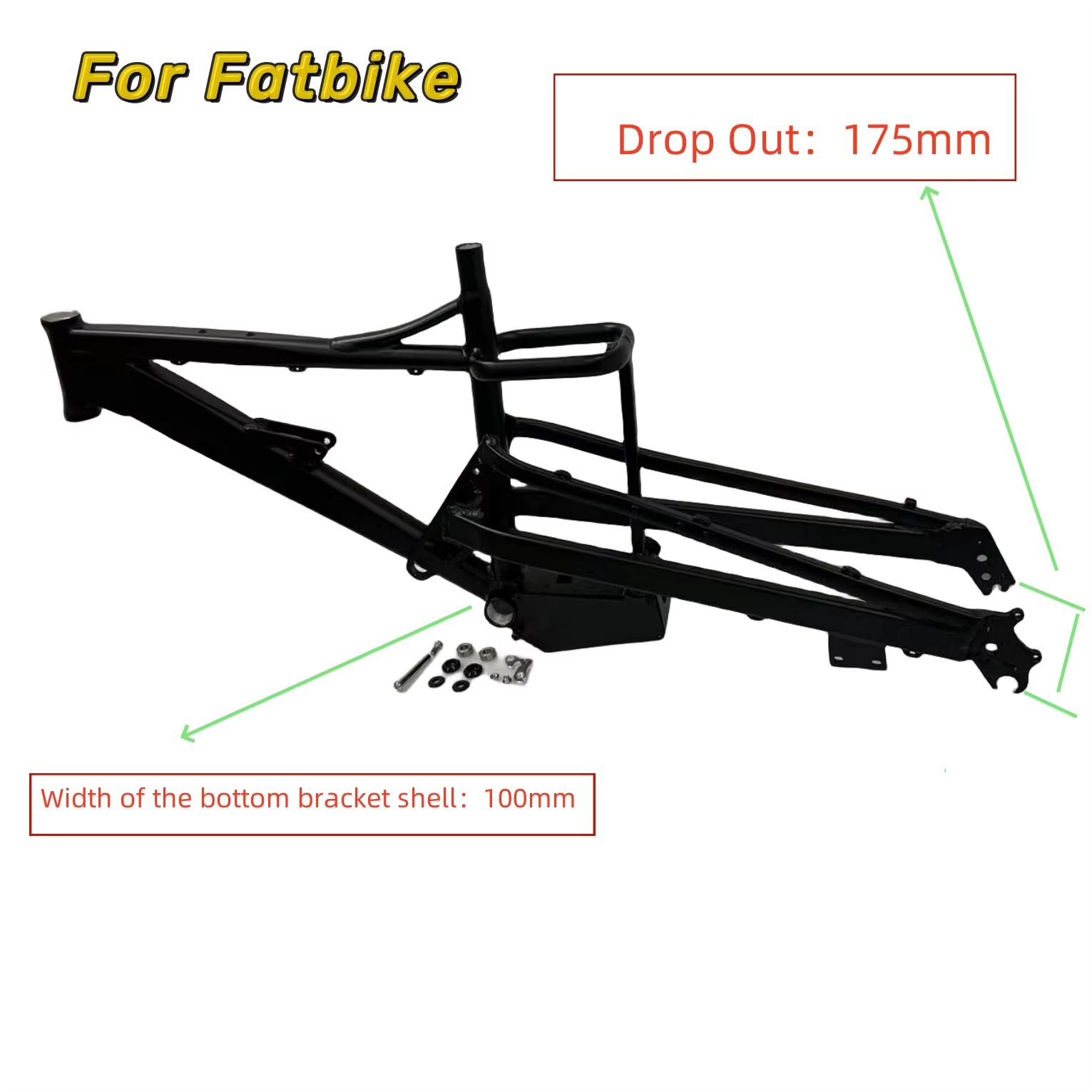 eBike Mustang Frame Aluminium Dual Suspension for 26×4.0″ Fat Wheel 175mm