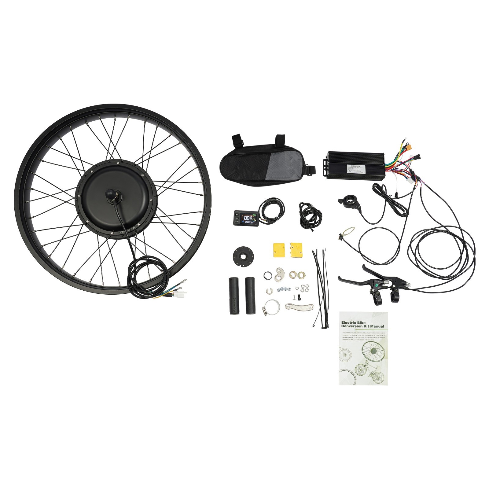26″ 1500W 48V Front Wheel E-Bike Conversion Kit with LCD Display Thumb Throttle