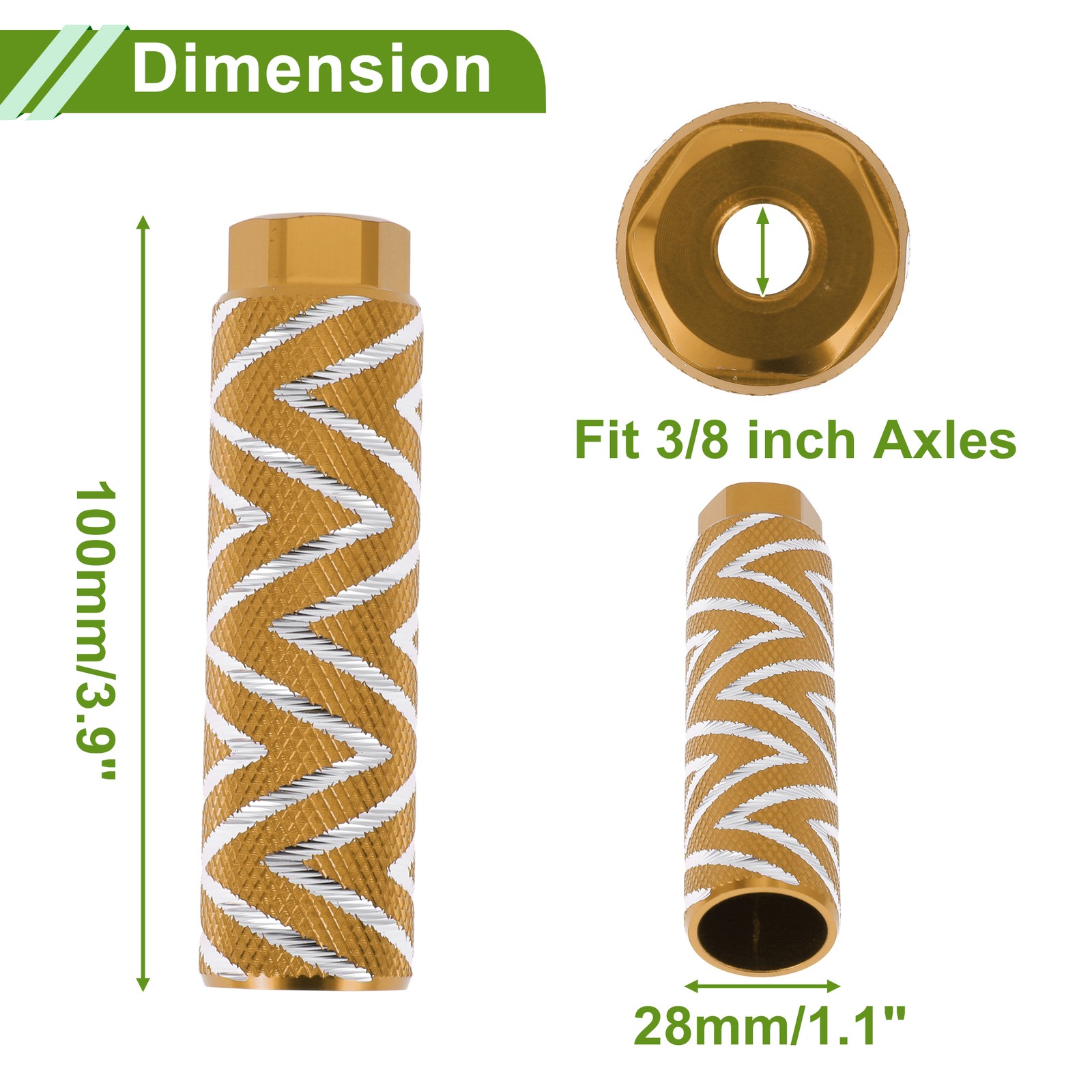 4 Pcs Bike Pegs 100mm Wave Texture Cycling Foot Pegs Gold Tone