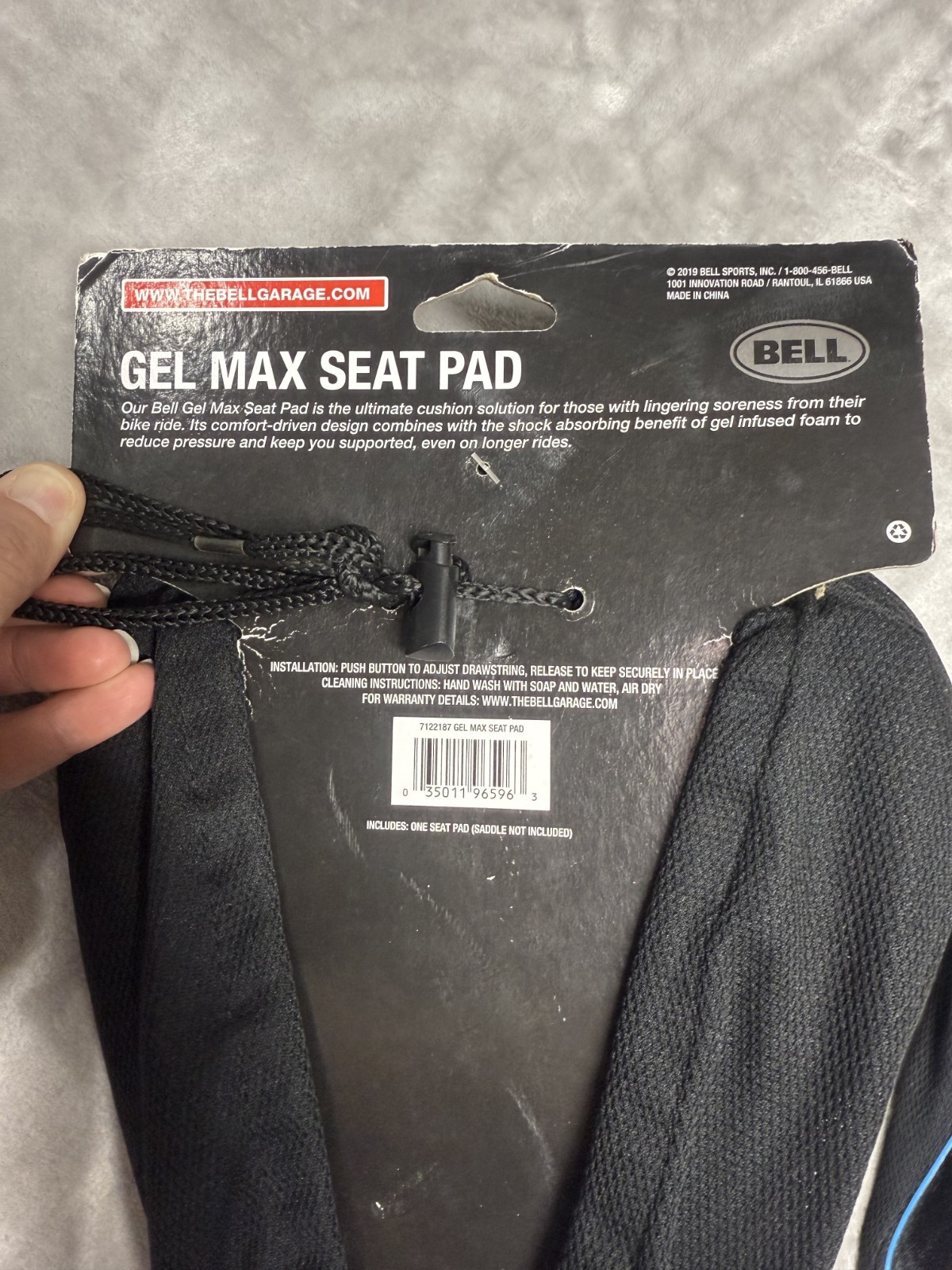 Bell 650 Gel Max Bike Seat Pad Black Comfort Channel Drawstring Close, NEW