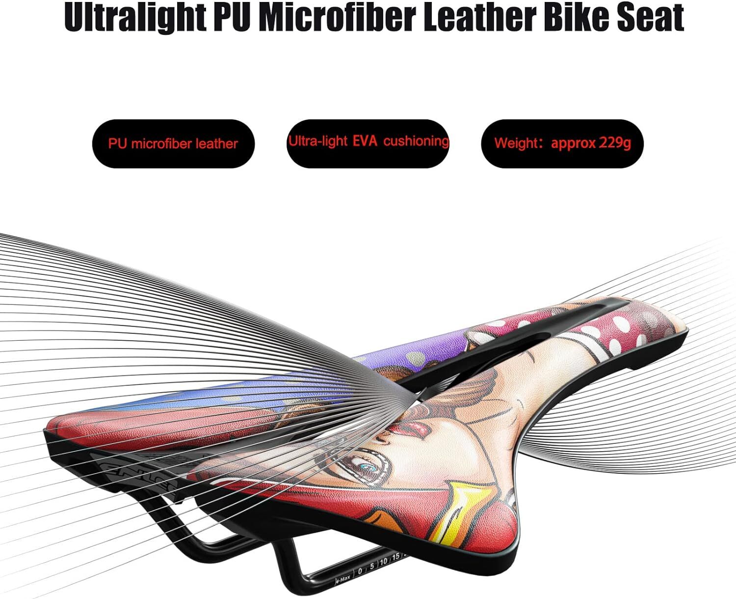 Bicycle Saddle Graffiti Printed Short Nose Bike Seat Ergonomic Cut Out