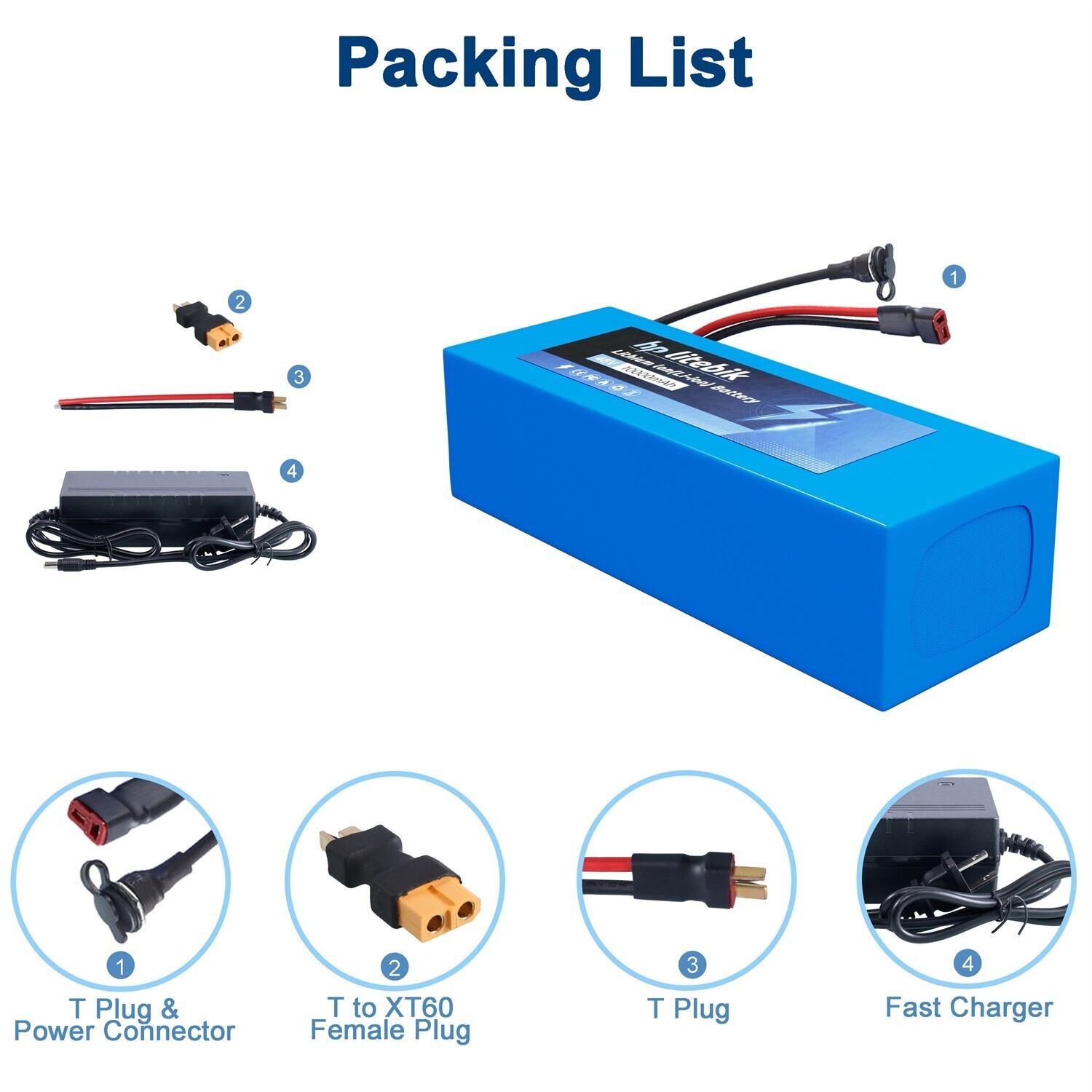 48V Lithium Ebike Battery w/ 30A BMS for ≤1500W Electric Bike Bicycle Scooter US