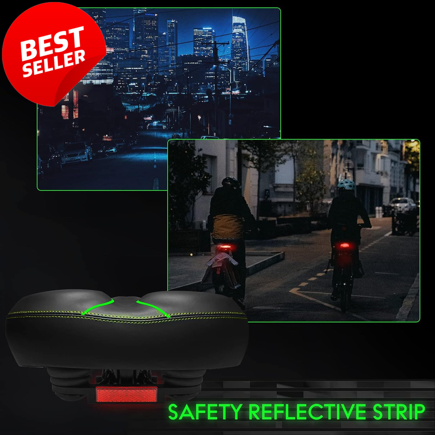 Oversized Bike Seat Wide Comfort Saddle Waterproof with Reflective Strip – US