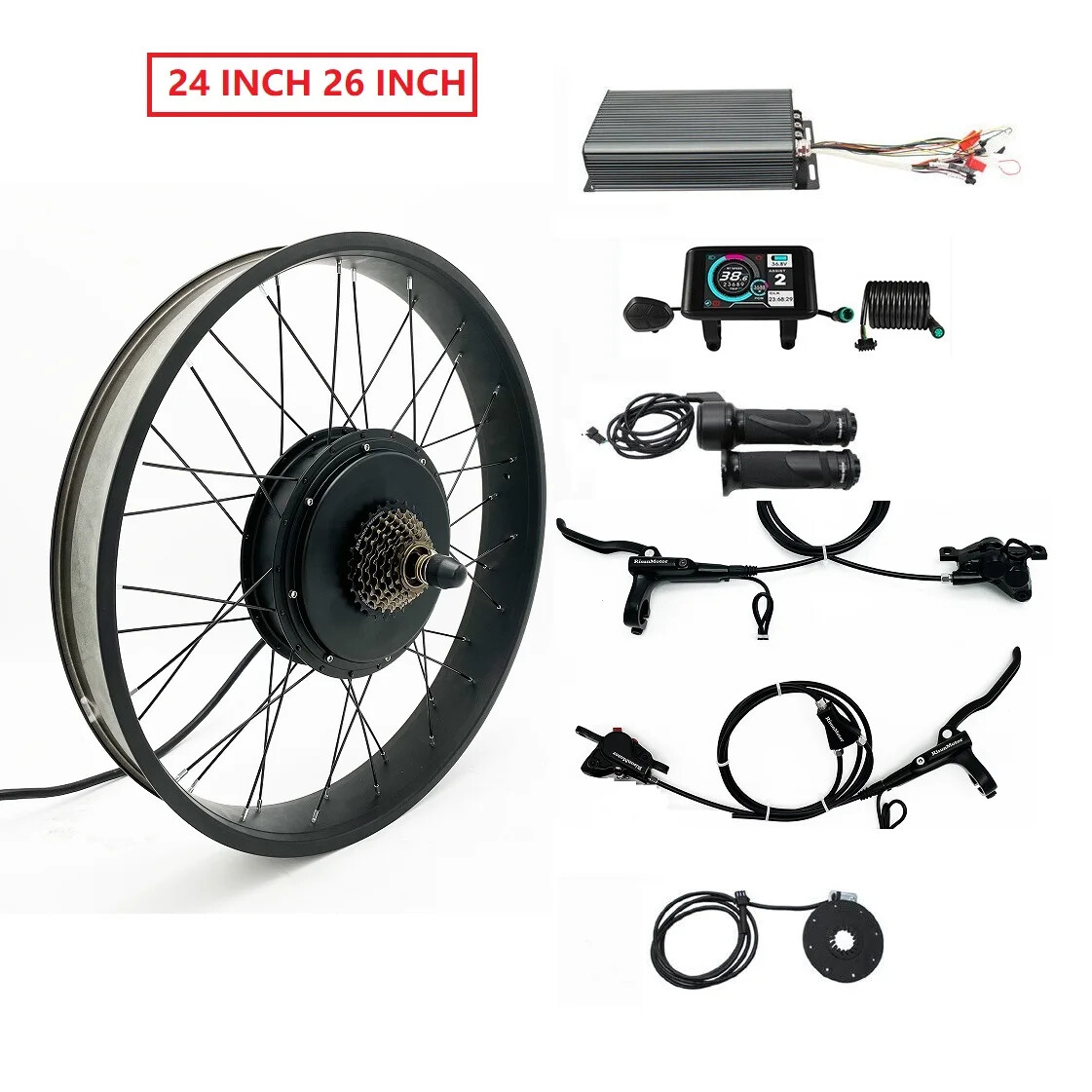 20/24/26×4.0″ 48V-72V 3000W-5000W High Power eBike Fat Wheel Rear Conversion Kit