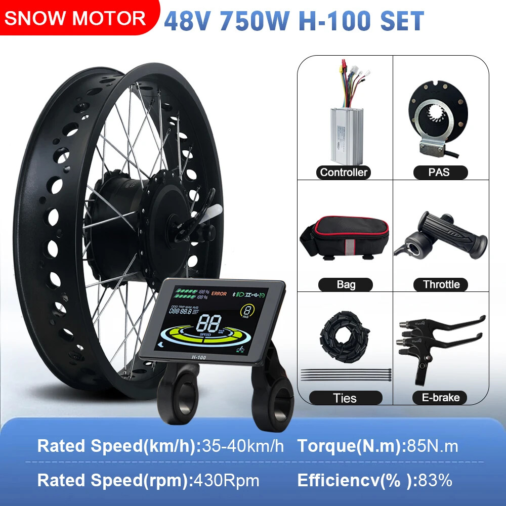 48V 750W 20/24/26inch Snow Electric Bicycle Fat Tire Brushless Front Hub Motor