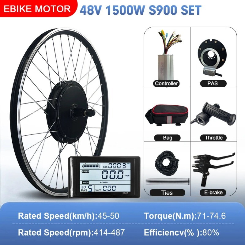 48V 1500W MTB EBike Conversion Kit Rear Cassette Hub Motor Wheel Dropout 142mm