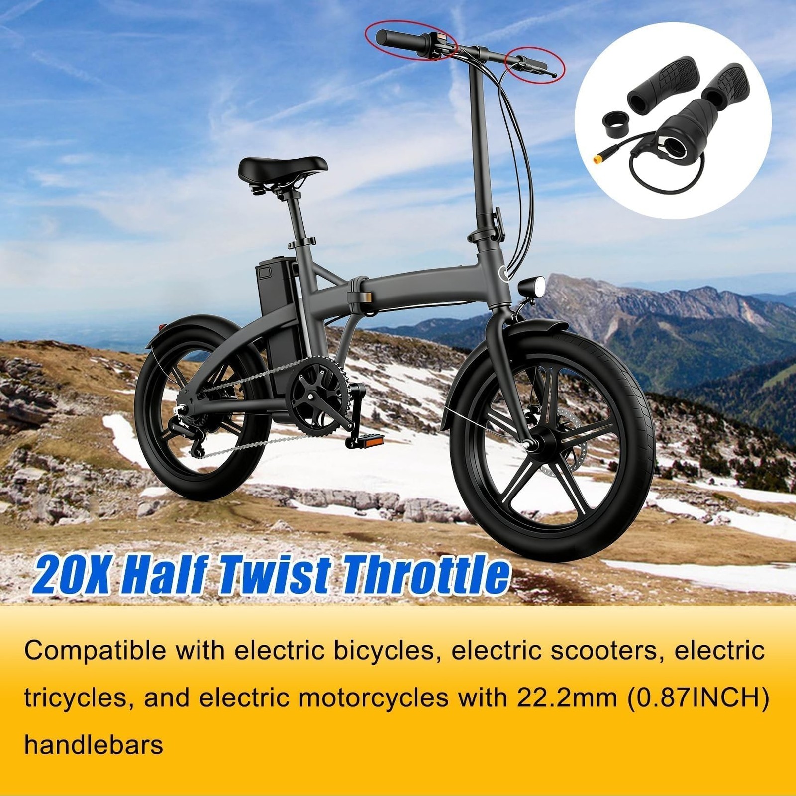 20X Ebike Half Twist Throttle 3 Pin Waterproof 12V-72V Handle Grip Control USNew