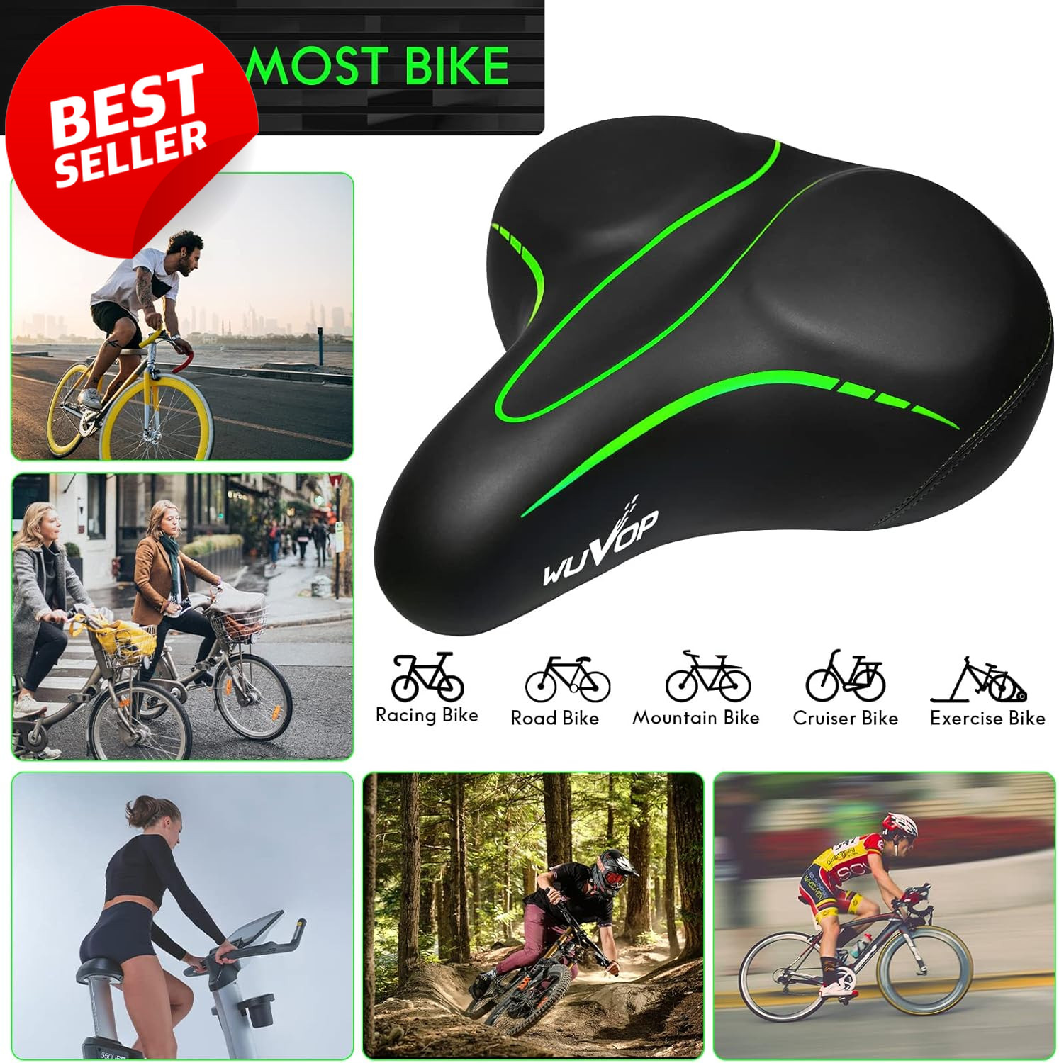 Oversized Bike Seat Wide Comfort Saddle Waterproof with Reflective Strip – US