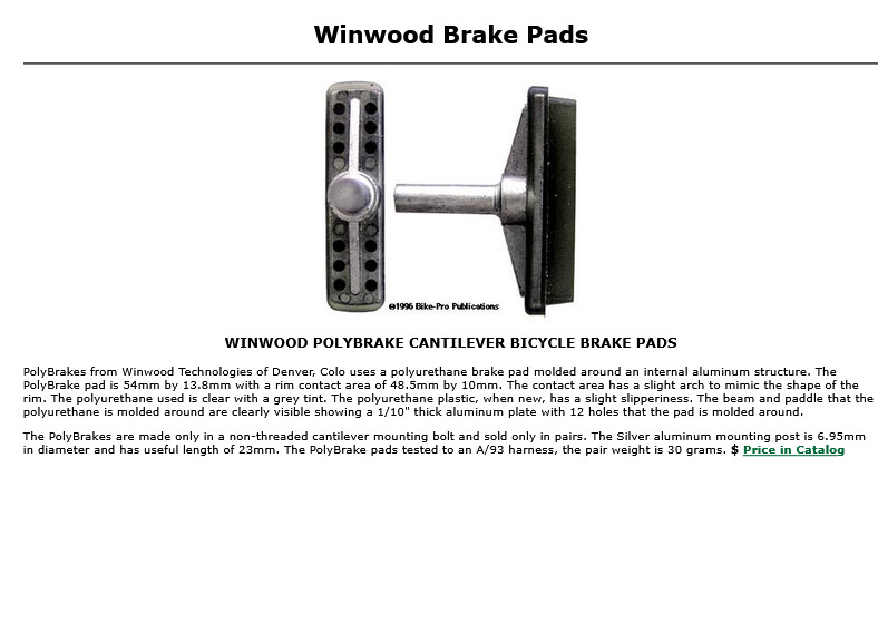 Winwood Poly Brakes Cantilever Brake Pads NOS Vintage MTB Paul WTB Grafton
