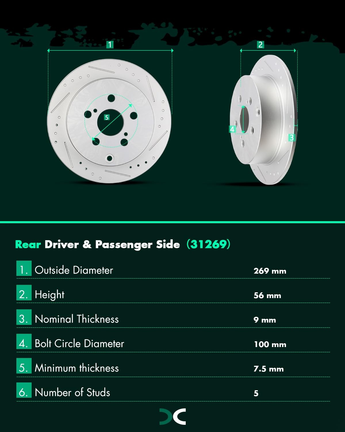 Scitoo Disc Brake Rotors Kits 31269 Rear Solid Brake Rotors Fit For Pontiac For