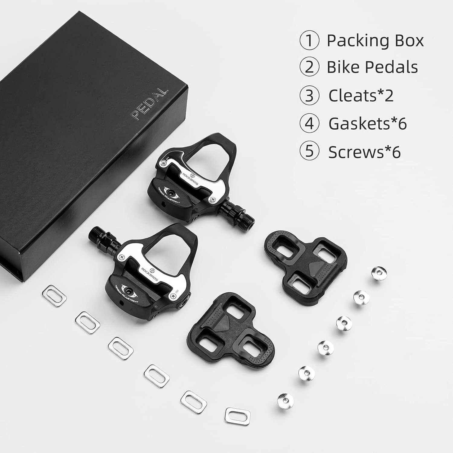 ROCKBROS Road Bike Self-lock Pedals 2pcs/set With SPD-SL/LOOK KEO Cleat 2 Sealed
