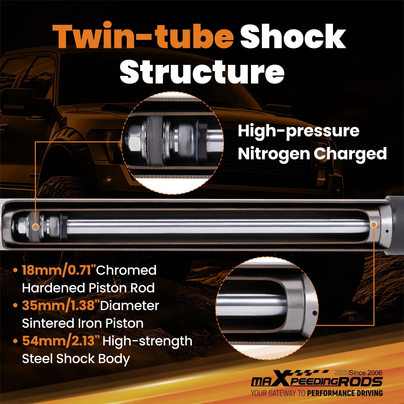Maxpeedingrods 2.5-4 Front Shocks For 1999-2007 Chevy Silverado/Gmc Sierra 1500