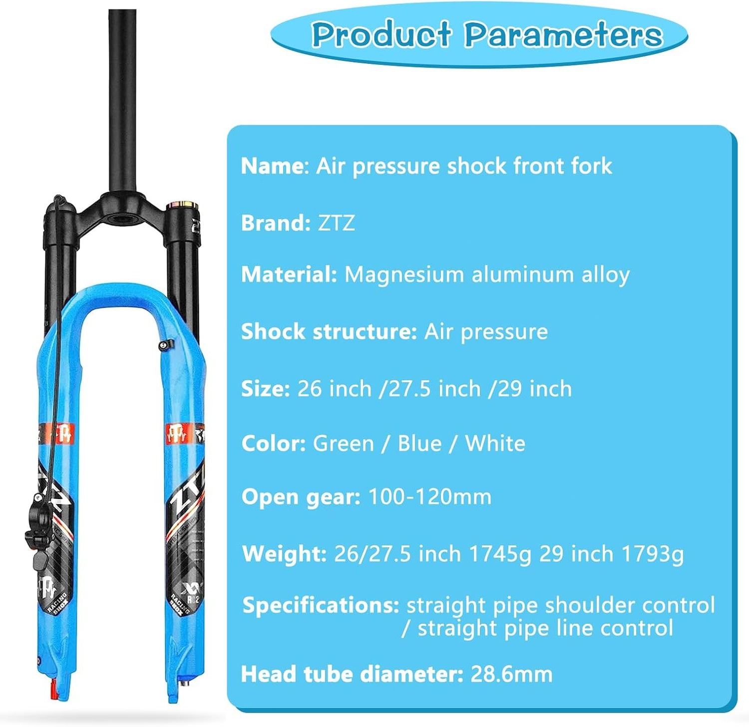 ZTZ MTB Air Suspension Fork Fit for 26/27.5/29 inch Mountain Bike, QR 9mm, XC/AM