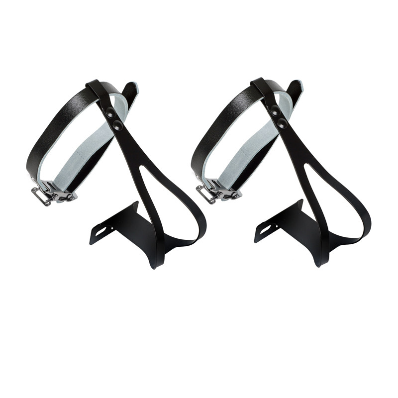 Sunlite Bicycle Steel Toe Clips & Leather Straps Black XLarge Road Fixed Bike