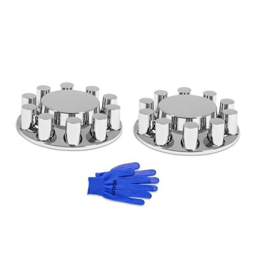 Axle Cover ABS Chrome Flat Top Kit with 33mm Thread-on Lug Nut Covers 2 Front