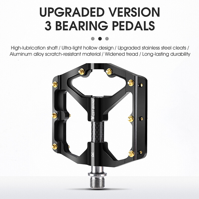 WEST BIKING Carbon Fiber Axle 3 Bearings MTB Road Bike Bicycle Flat Pedals 9/16″