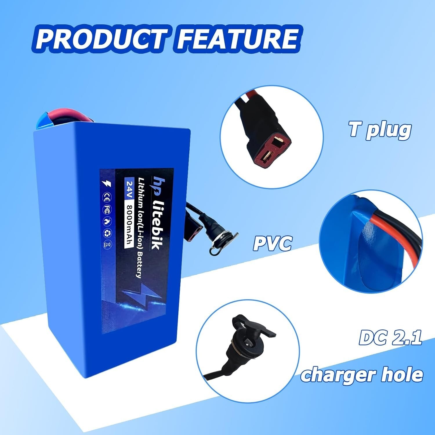 24V Electric Bicycle Bike Replacement Battery For 24V 350W 250W 500W 800W eBike