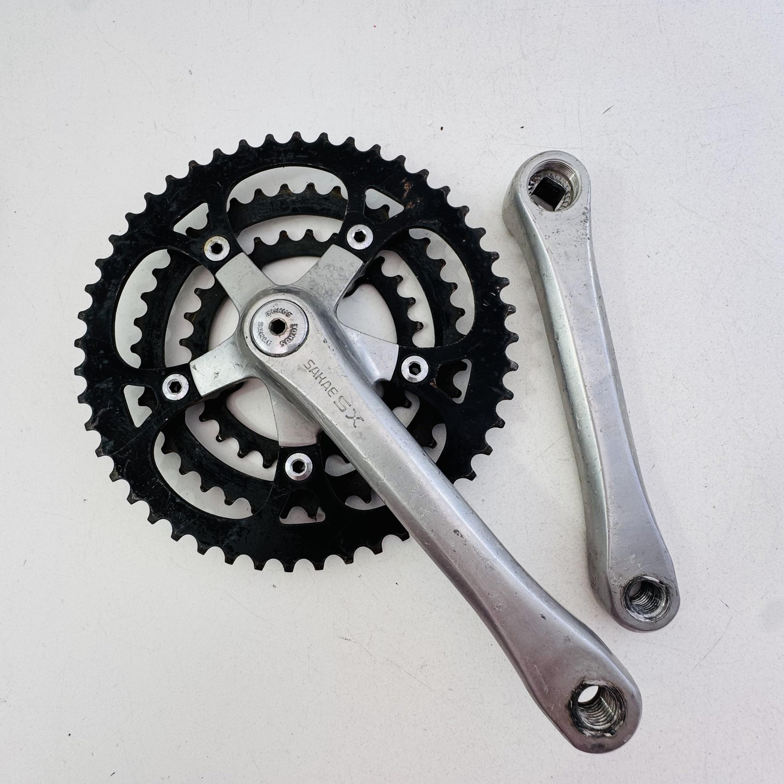 Vintage Sakae SX Triple Crankset 175mm 48/36/28T 110 BCD Silver MTB Bike A36