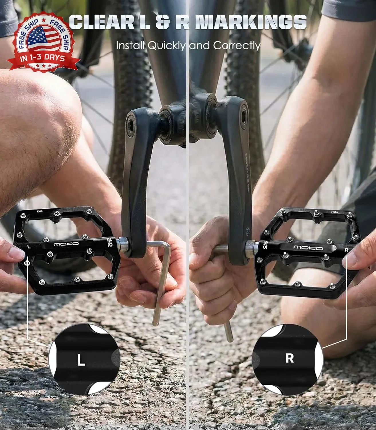 MoKo Mountain Bike & MTB Flat Pedals, Lightweight CNC Machined Aluminum Bicycle