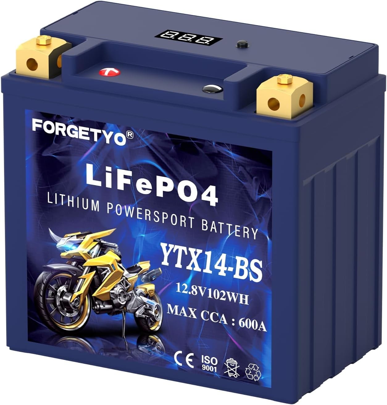 Lithium Motorcycle Battery, ATV Battery 12V 8AH 600CCA Compatible with YTX14-BS
