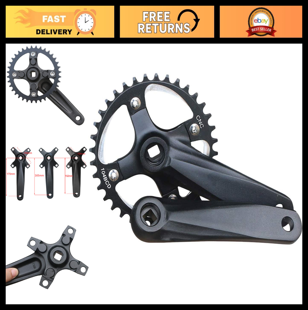 Mountain Bike Crank Arm Set 104 BCD Square Taper 152mm 165mm 170mm Crankset