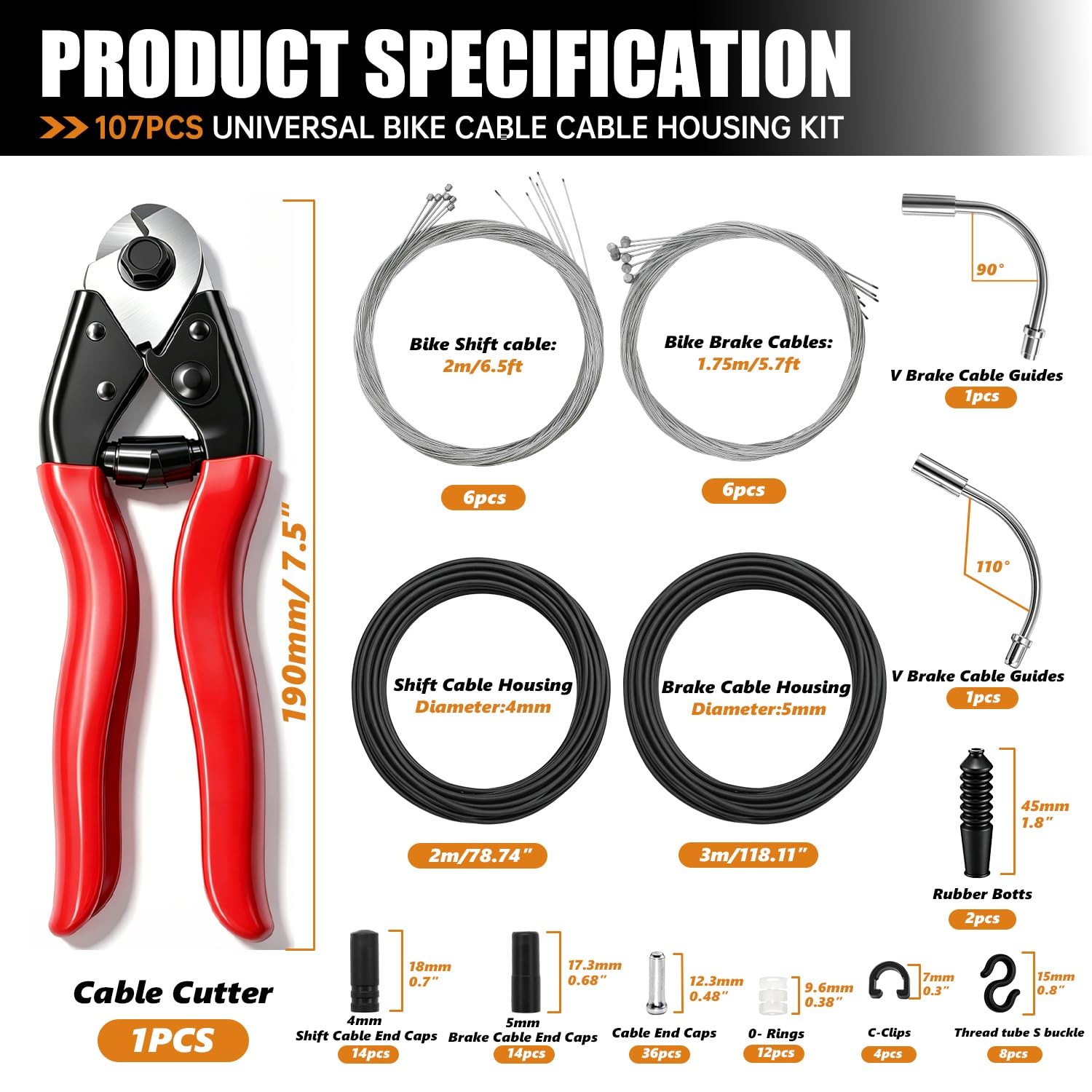 107PCS Universal Bike Cable Cutter Stainless Steel Bicycle Cable Cutter Bike …