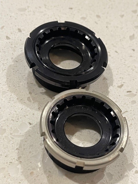Aluminum English Standard Bottom Bracket Cups. Vintage. BSA with lock rings.