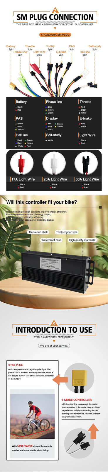 E-Bicycle 36V 48V 26A 30A Three-Mode Sine Wave Controller S866 LCD Display Motor