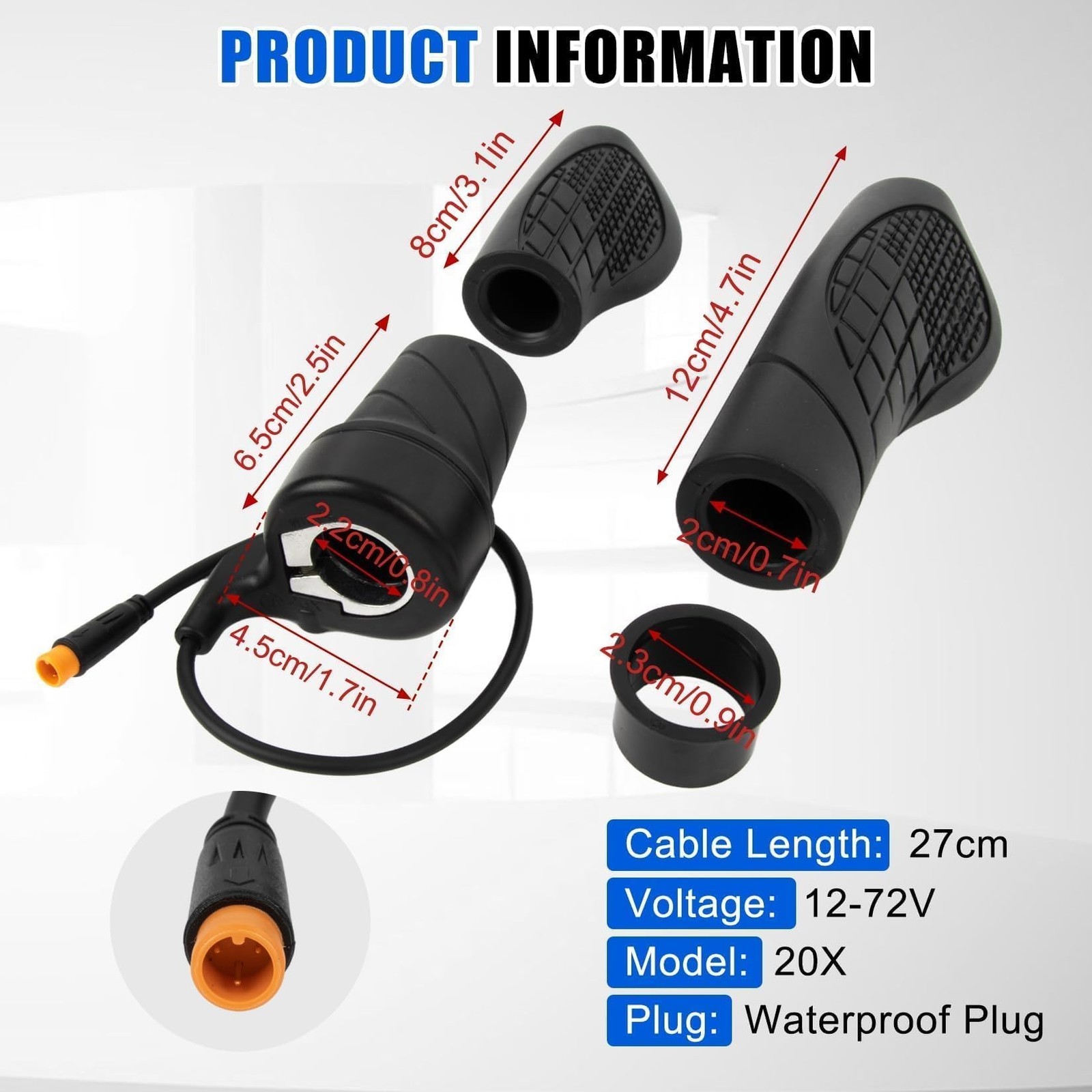 20X Ebike Half Twist Throttle 3 Pin Waterproof 12V-72V Handle Grip Control USNew