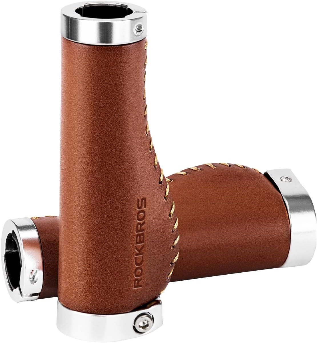 ROCKBROS Leather Bike Handlebar Grips Bike Grips Leather Grips Ergonomic Design,