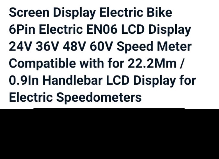 E-Bike EN06 LCD Display 36V 6 pin waterproof connector, New condition- No Box