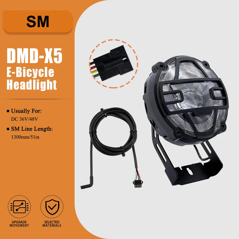 Snow Electric Bike Headlight 36V/48V 5Pin Plug Front Light with Horn Accessories