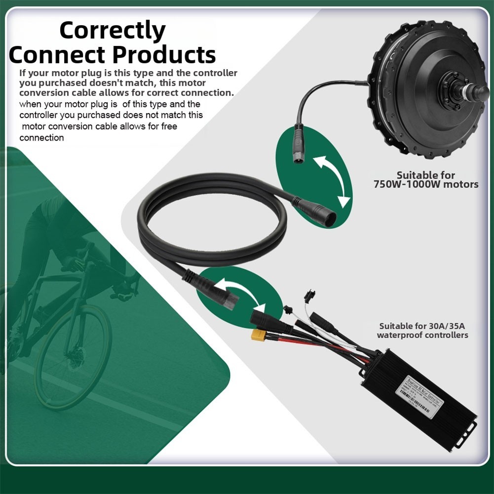 Electric Bike Motor Extension Cord 9Pin Connector Waterproof 160cm for E Bikes