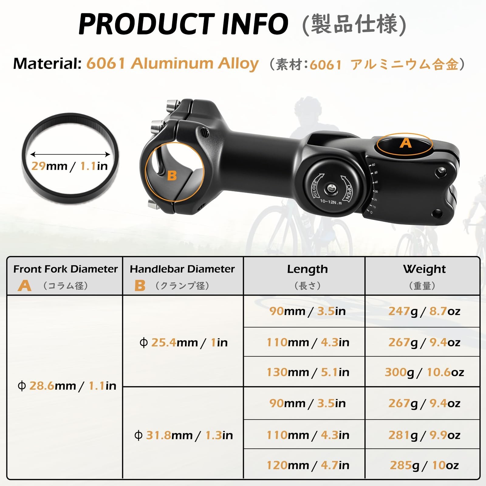 Adjustable Bike Stem 25.4/31.8mm Riser Extender 90/110/130/145mm for MTB/Road Cy