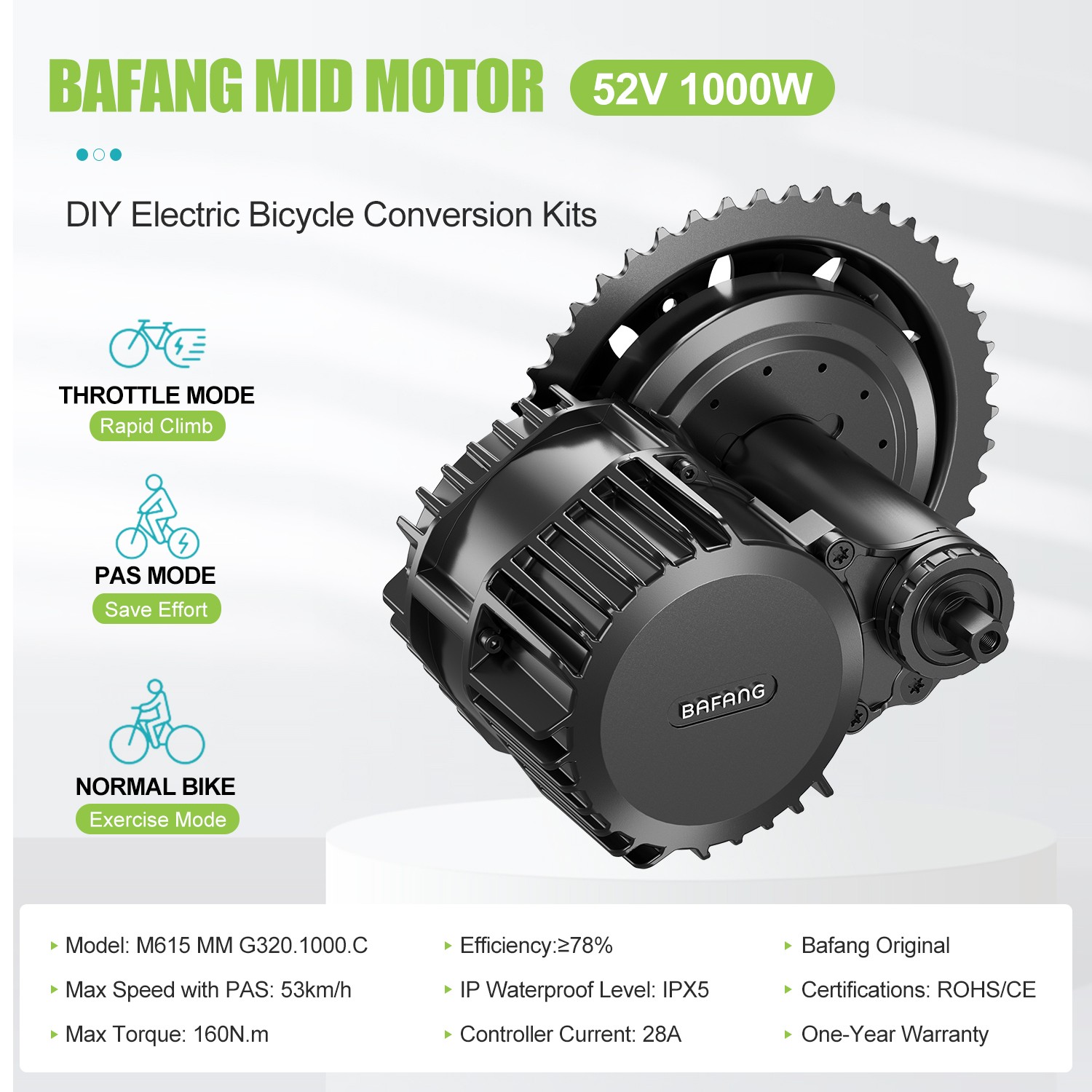 48V/52V1000W BBS02B BBSHD Bafang Mid Motor DIY Conversion Kits For Electric Bike