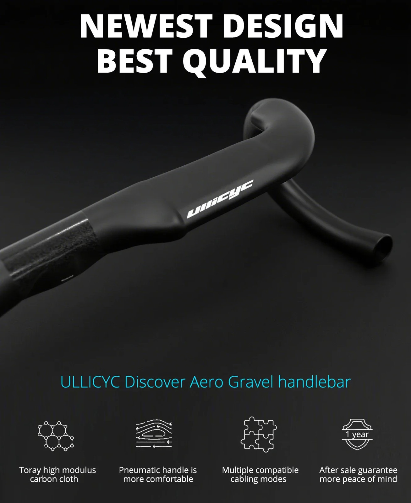 Aero Gravel Bike Handlebar Black Matt 340mm/360mm/380mm Half Internal Routing