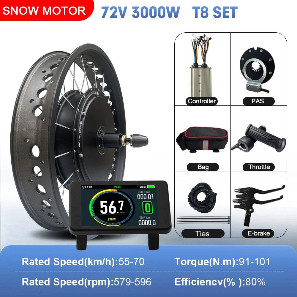 72V 3000W Ebike Bicycle Conversion Kit4.0 Rear Hub Motor Wheel Fat Tire 20 24 26