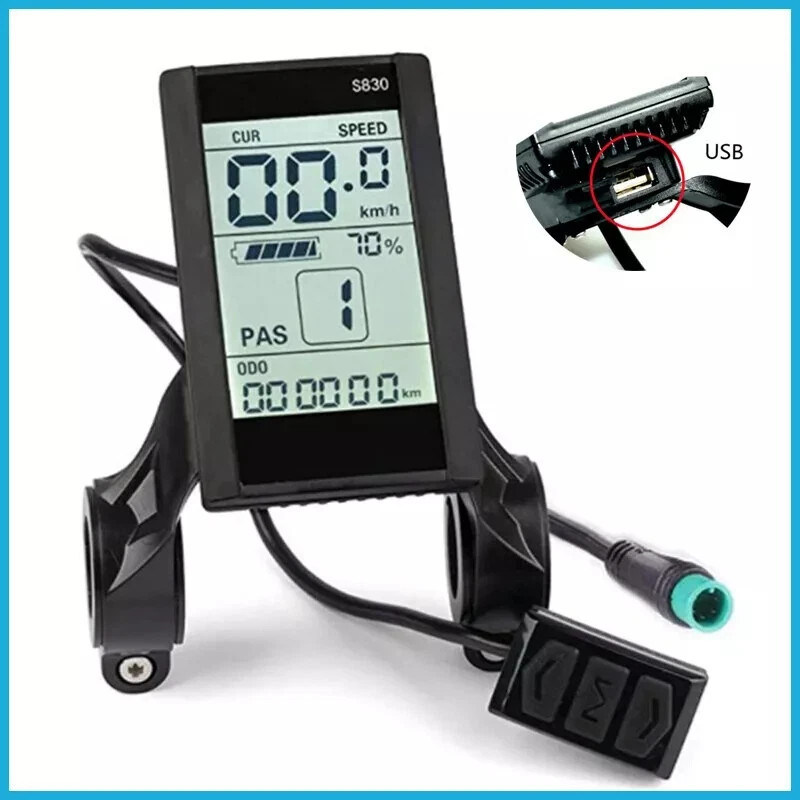 EBike 24V 36V 48V S830 LCD Display Screen Control Meter Panel Waterproof Plug