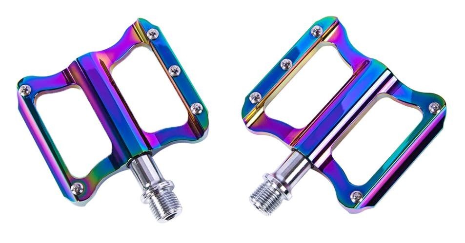 Anodized ano oil slick platform pedals flat BMX mountain bike 9/16″ oilslick S