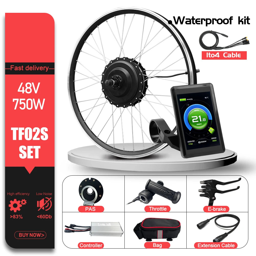 MTB Electric Bike Conversion Kit 48V 750W 20-29In 700C Brushless Hub Motor Wheel