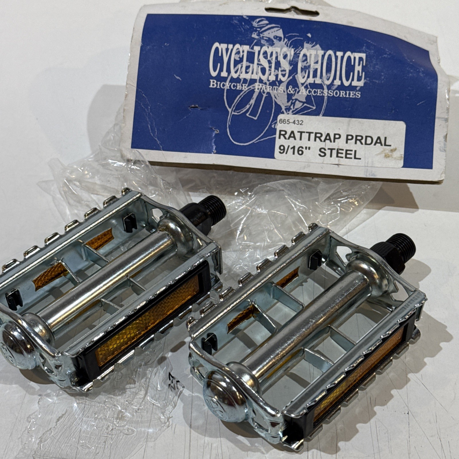 Vintage Cyclists’ Choice Steel Rat Trap Pedals 9/16″ w/ Reflectors 655-432 NOS